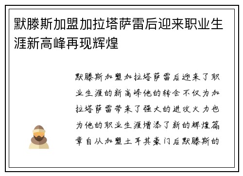 默滕斯加盟加拉塔萨雷后迎来职业生涯新高峰再现辉煌 默滕斯加盟加拉塔萨雷后迎来职业生涯新高峰再现辉煌